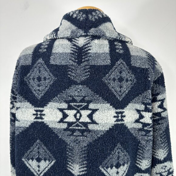 Lauren Ralph Lauren Jacket Women's L Blue Aztec Fleece Shawl Collar Western 90s - Picture 9 of 11